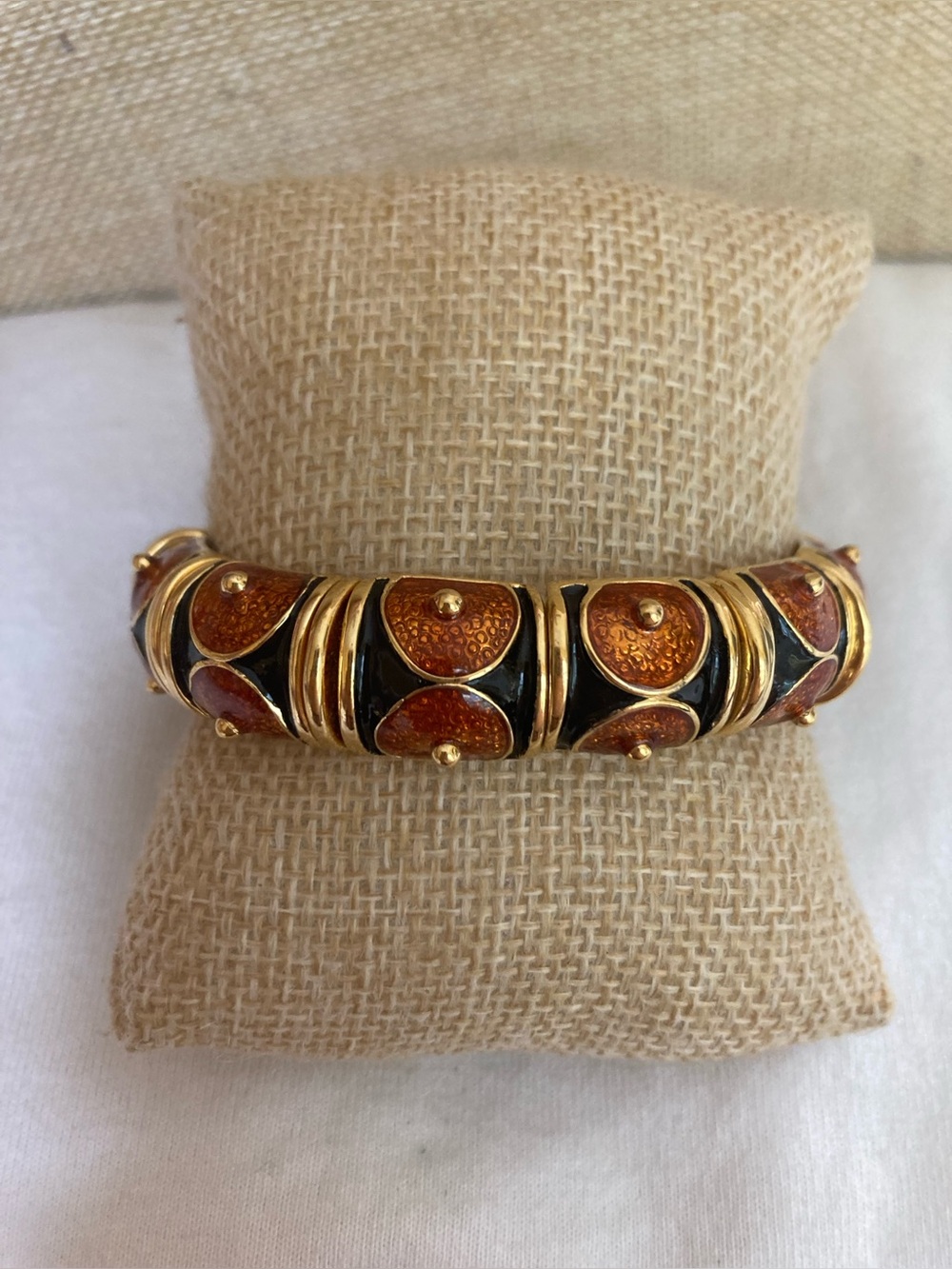 Fall Colors Enameled on Gold Tone Hinged Vintage Bracelet
